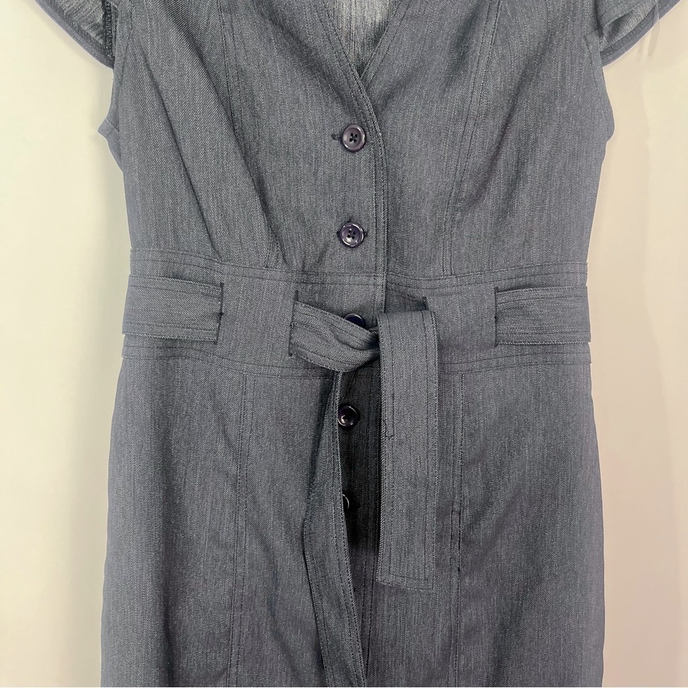 Shelby and Palmer Denim- Like Button Down Belted Dress Cap sleeves Sz 6 - Picture 4 of 8
